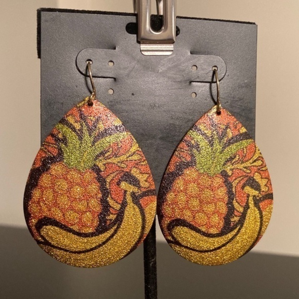 Fruit-Themed Teardrop Earrings Banana ans Pineapple
